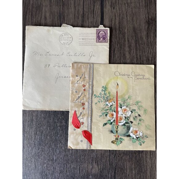 Other - Antique Christmas Greetings Card Volland 1930s Stamp Envelope